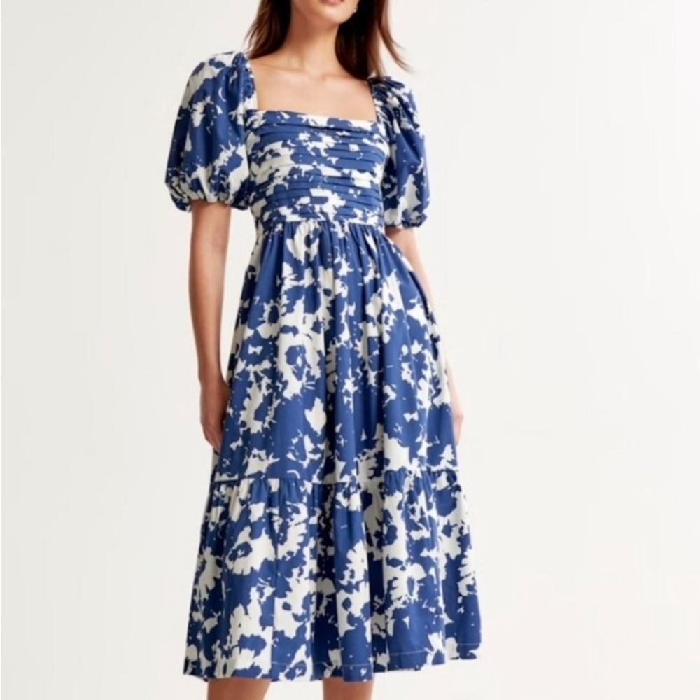 Abercrombie & Fitch Blue and White Emerson  Midi Dress